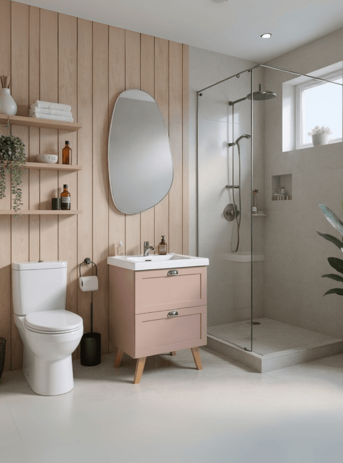 Gabinete para Banheiro com Cuba e Espelho Organico 60cm Retro Mdf Rosa Milano - On Móveis