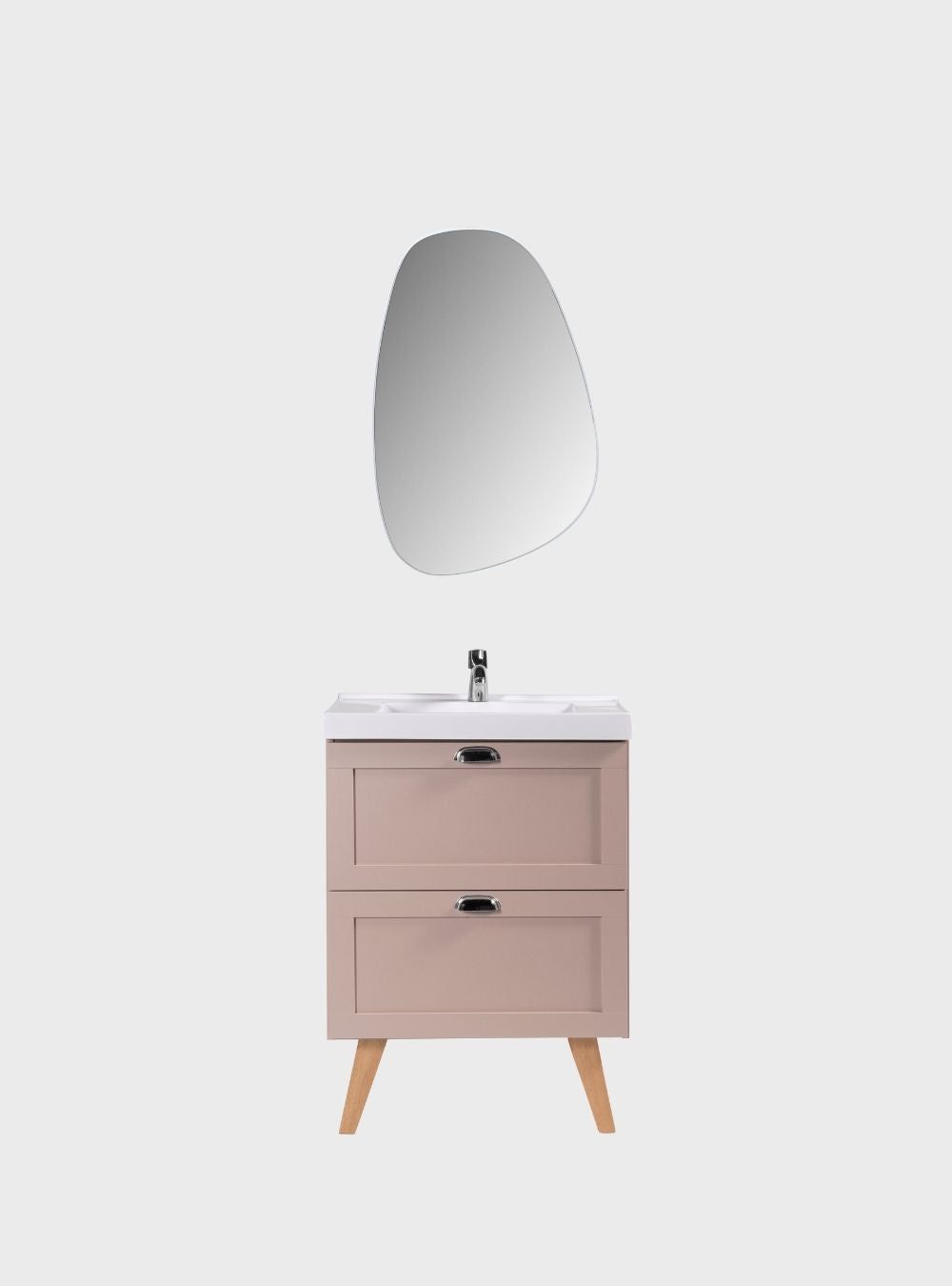 On Móveis Conjuntos de móveis para banheiro Gabinete para Banheiro com Cuba e Espelho Organico 60cm Retro Mdf Rosa Milano - On Móveis