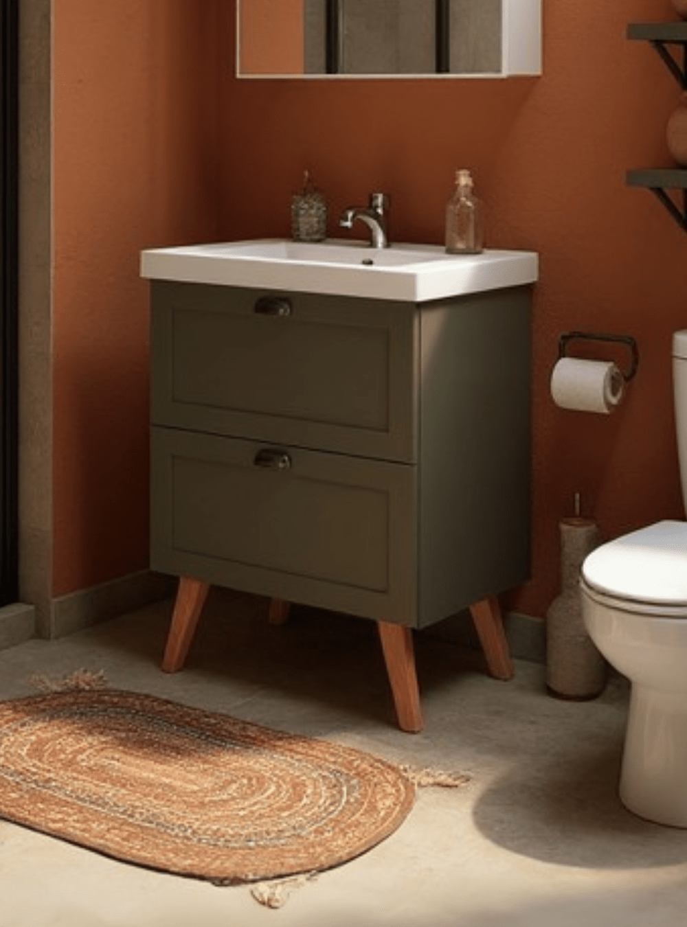 On Móveis Conjuntos de móveis para banheiro Gabinete para Banheiro com Cuba e Espelho Organico 60cm Retro Mdf Verde Milano - On Móveis