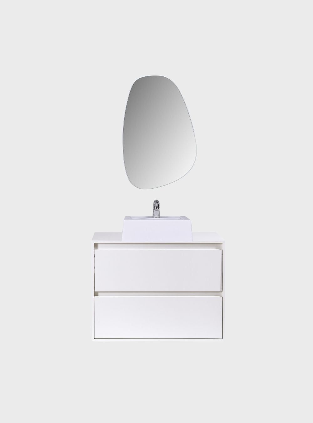 On Móveis Conjuntos de móveis para banheiro Gabinete para Banheiro com Cuba e Espelho Orgânico 80cm Mdf Branco Dubai - On Móveis