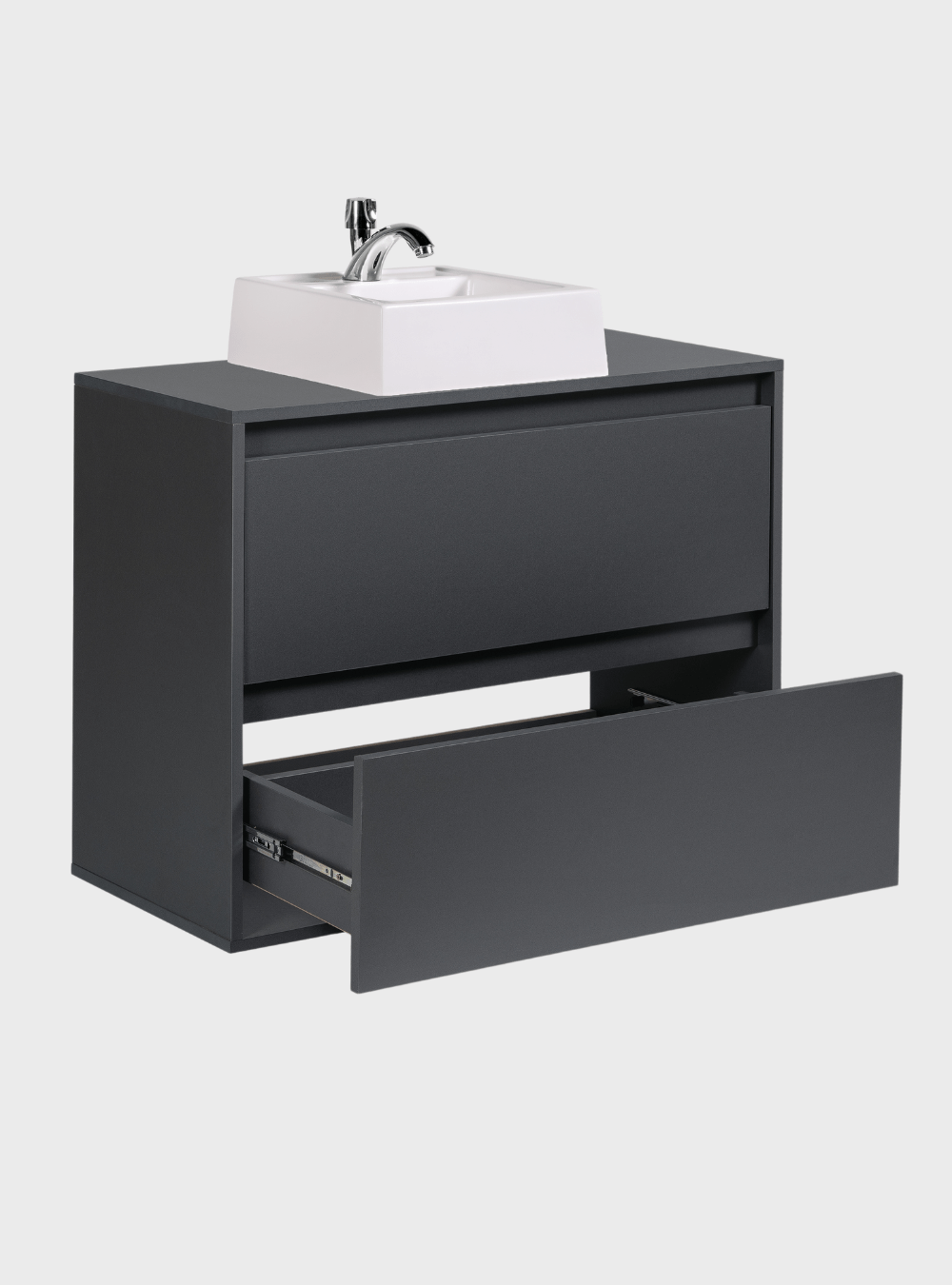 On Móveis Conjuntos de móveis para banheiro Gabinete para Banheiro com Cuba e Espelho Orgânico 80cm Mdf Grafite Dubai - On Móveis