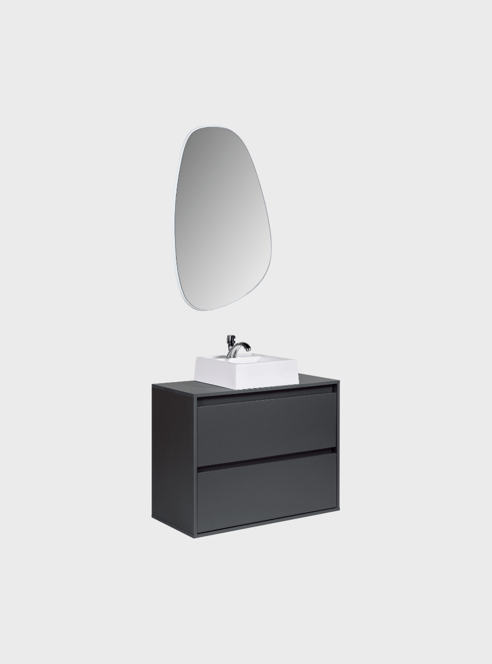 On Móveis Conjuntos de móveis para banheiro Gabinete para Banheiro com Cuba e Espelho Orgânico 80cm Mdf Grafite Dubai - On Móveis