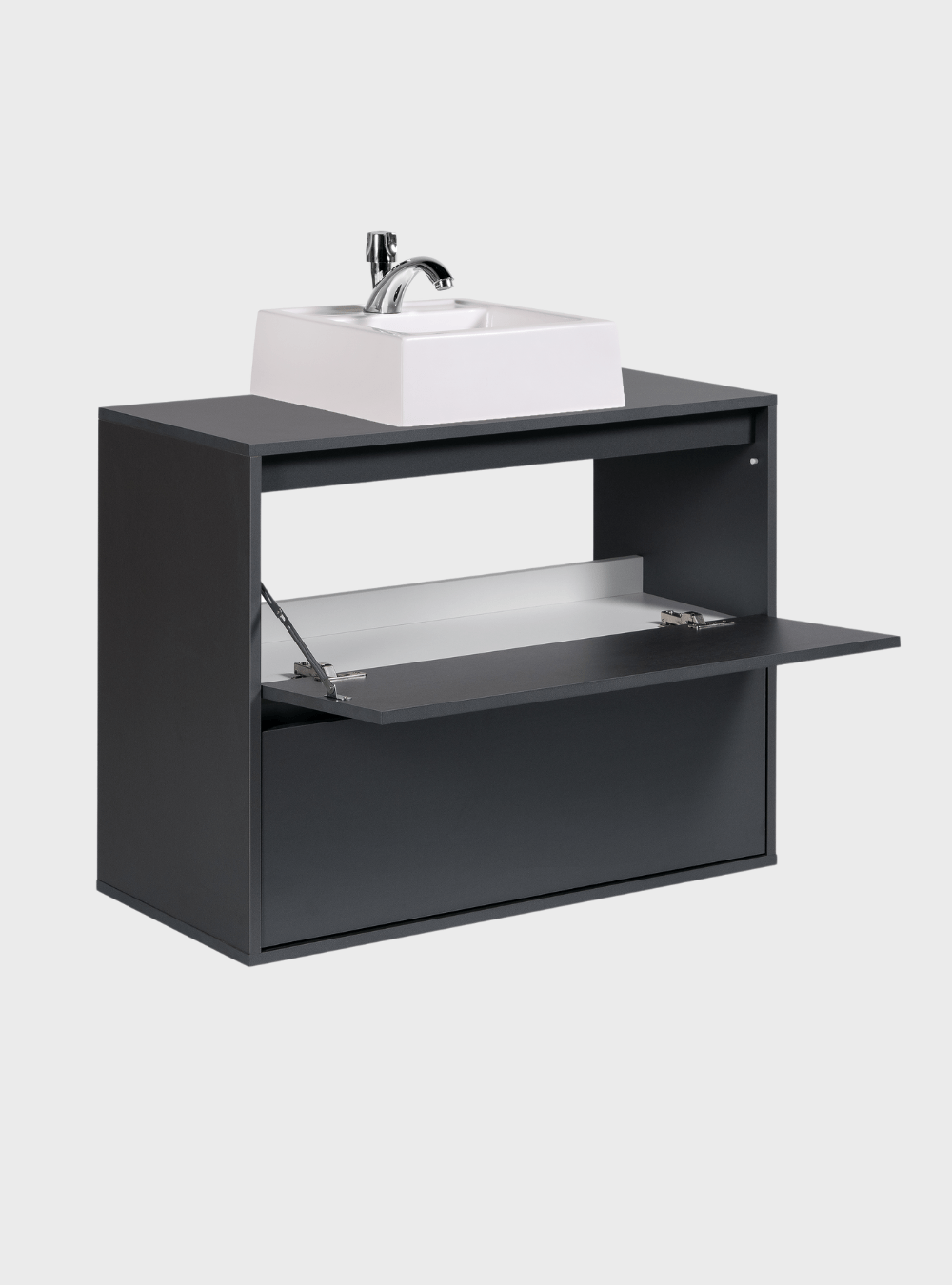 On Móveis Conjuntos de móveis para banheiro Gabinete para Banheiro com Cuba e Espelho Orgânico 80cm Mdf Grafite Dubai - On Móveis