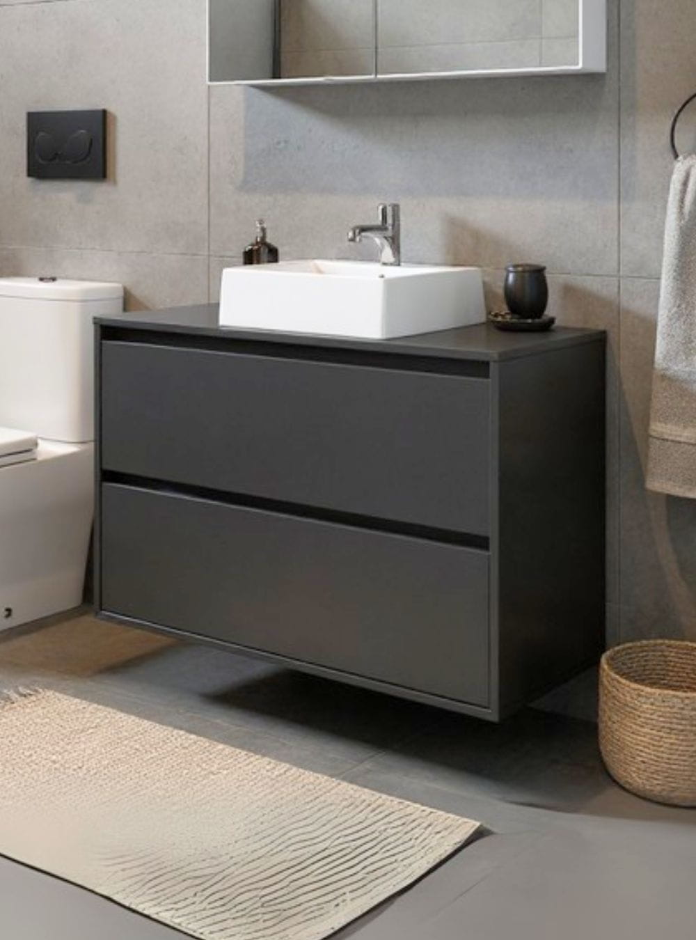 On Móveis Conjuntos de móveis para banheiro Gabinete para Banheiro com Cuba e Espelho Orgânico 80cm Mdf Grafite Dubai - On Móveis