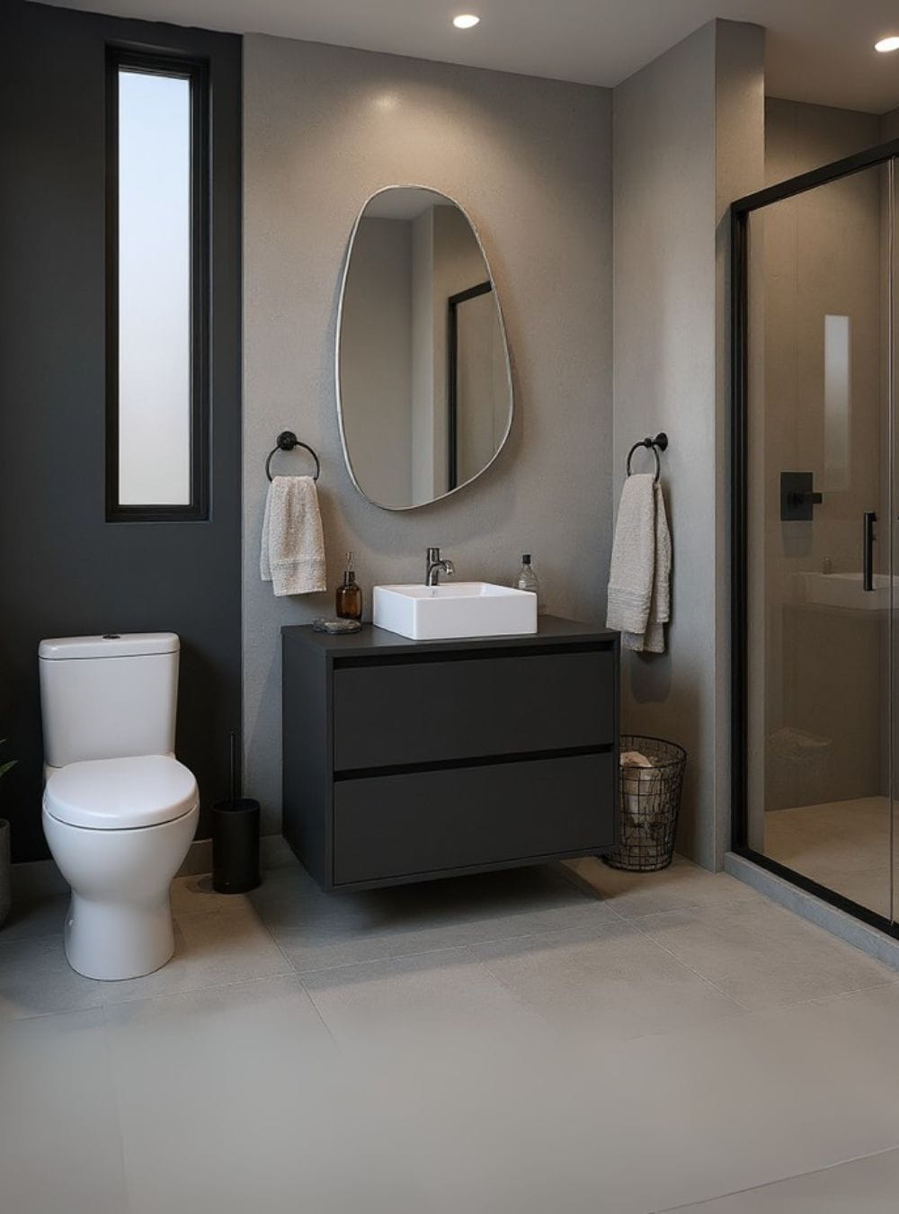 On Móveis Conjuntos de móveis para banheiro Gabinete para Banheiro com Cuba e Espelho Orgânico 80cm Mdf Grafite Dubai - On Móveis