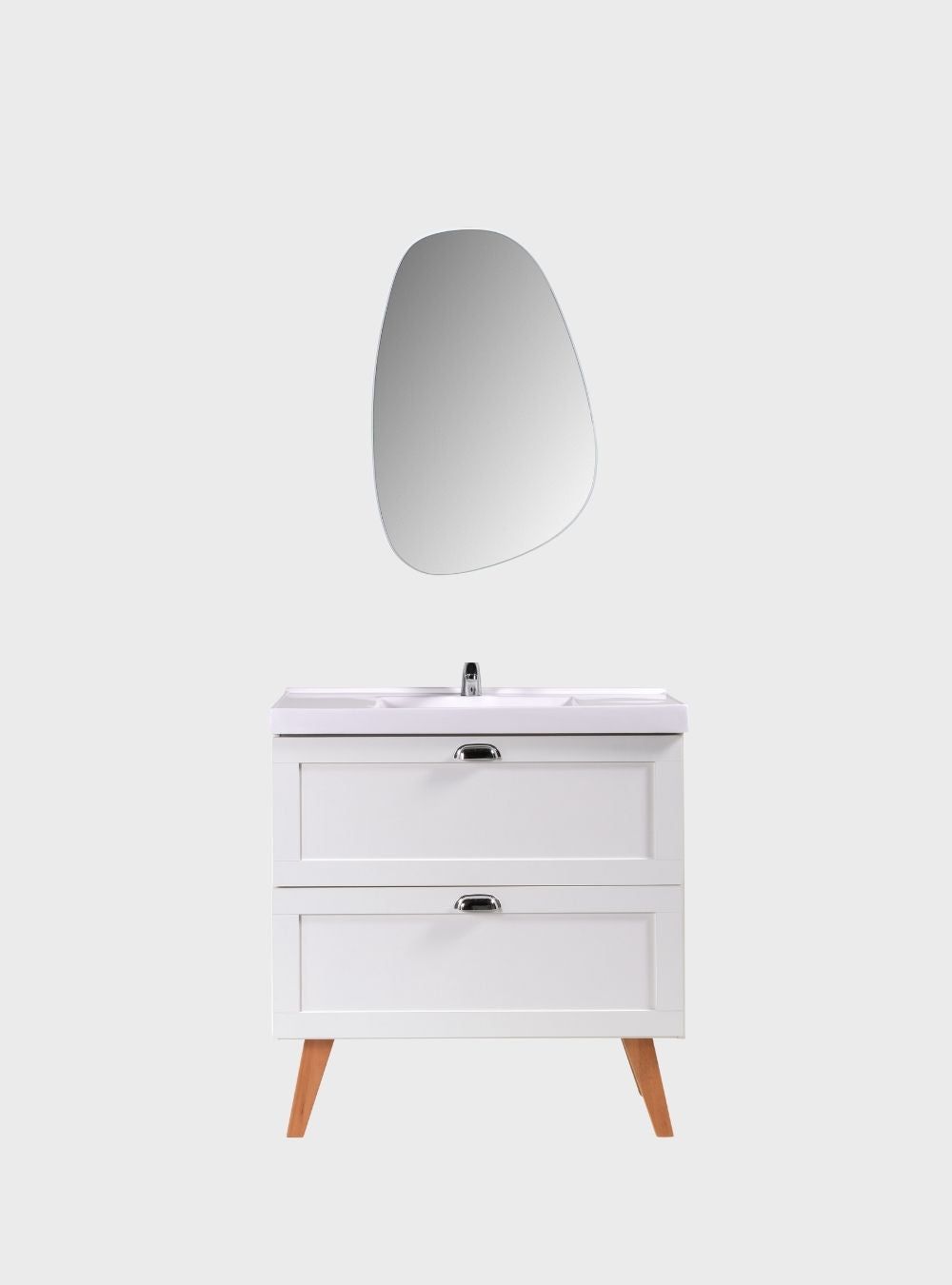 On Móveis Conjuntos de móveis para banheiro Gabinete para Banheiro com Cuba e Espelho Organico 80cm Retro Mdf Branco Milano - On Móveis