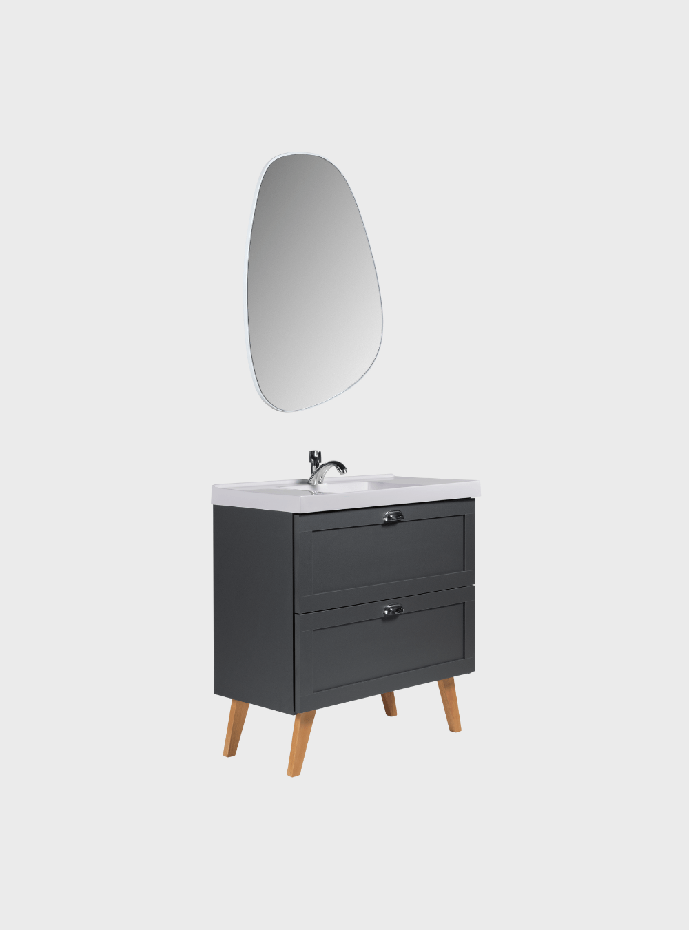 On Móveis Conjuntos de móveis para banheiro Gabinete para Banheiro com Cuba e Espelho Organico 80cm Retro Mdf Grafite Milano - On Móveis