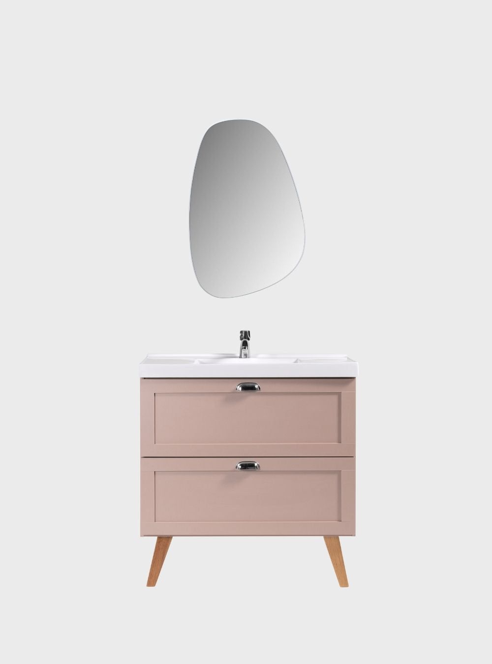 On Móveis Conjuntos de móveis para banheiro Gabinete para Banheiro com Cuba e Espelho Organico 80cm Retro Mdf Rosa Milano - On Móveis