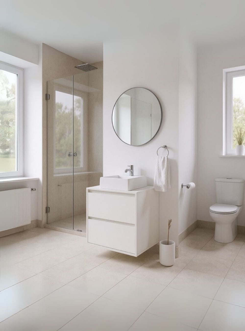 On Móveis Conjuntos de móveis para banheiro Gabinete para Banheiro com Cuba e Espelho Redondo 60cm Mdf Branco Dubai - On Móveis