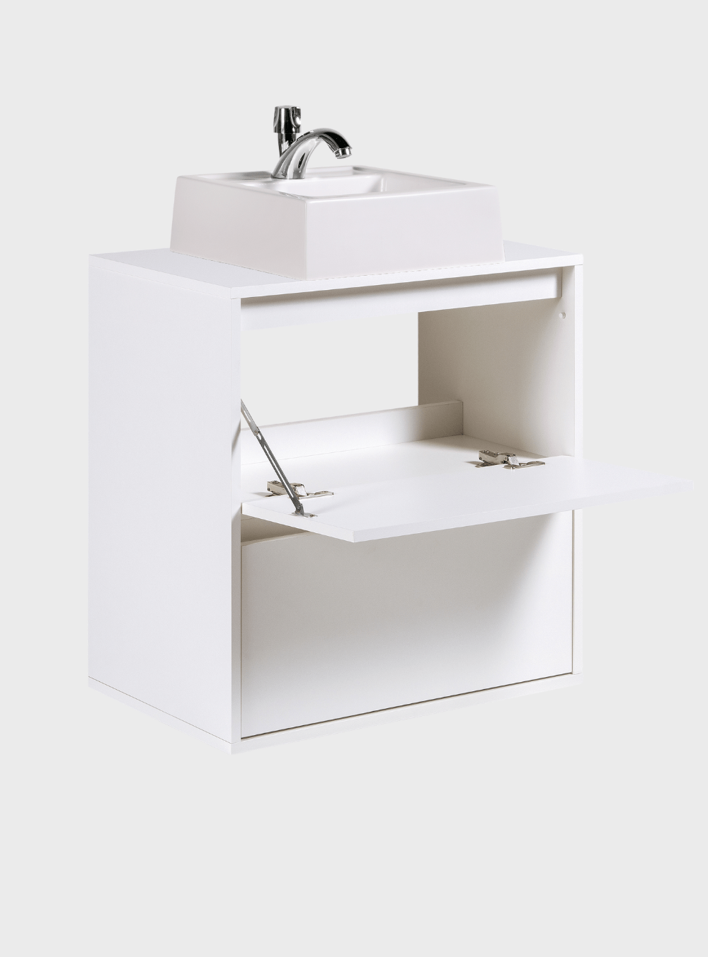 On Móveis Conjuntos de móveis para banheiro Gabinete para Banheiro com Cuba e Espelho Redondo 60cm Mdf Branco Dubai - On Móveis