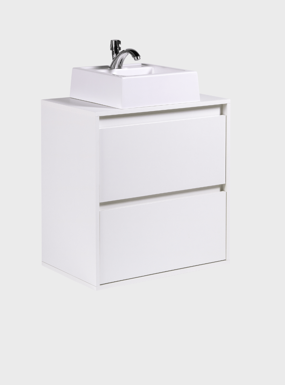 On Móveis Conjuntos de móveis para banheiro Gabinete para Banheiro com Cuba e Espelho Redondo 60cm Mdf Branco Dubai - On Móveis