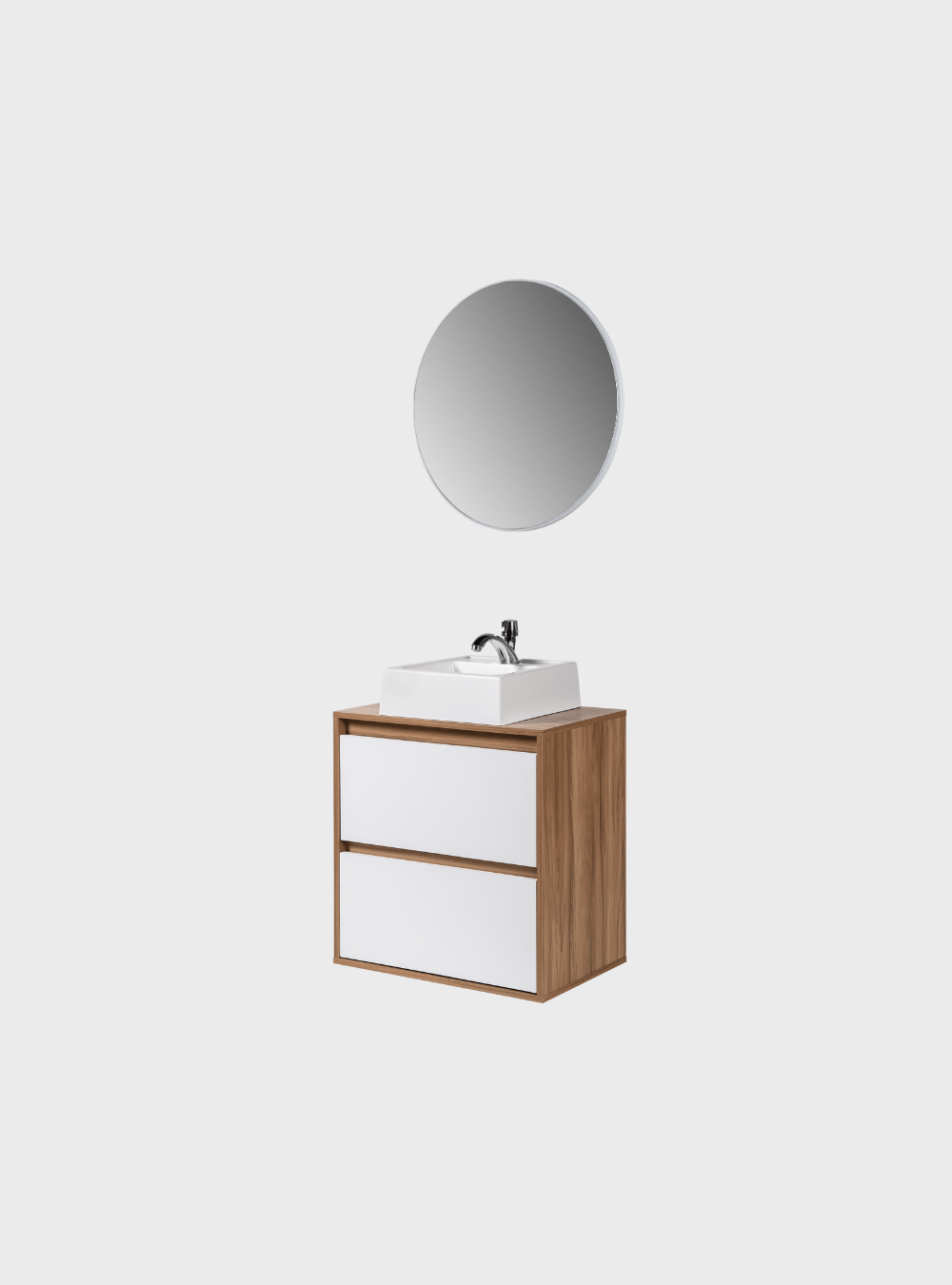 On Móveis Conjuntos de móveis para banheiro Gabinete para Banheiro com Cuba e Espelho Redondo 60cm Mdf Freijo Dubai - On Móveis