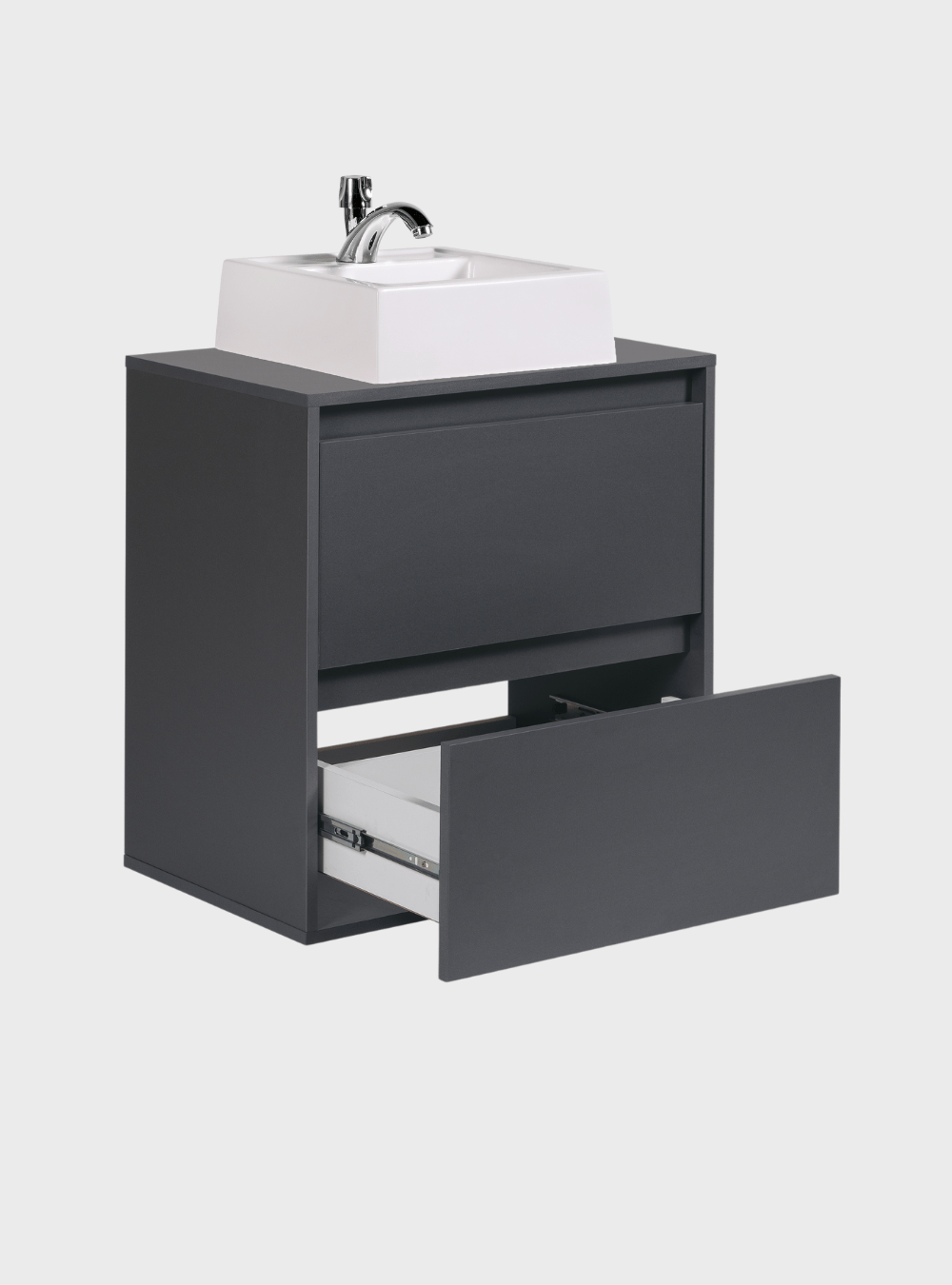 On Móveis Conjuntos de móveis para banheiro Gabinete para Banheiro com Cuba e Espelho Redondo 60cm Mdf Grafite Dubai - On Móveis