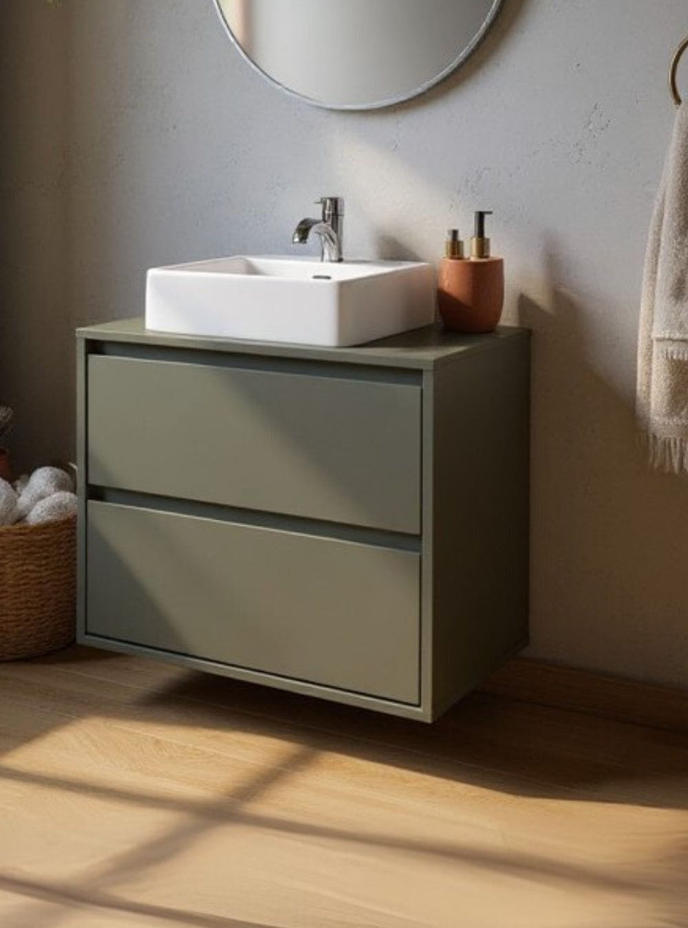 On Móveis Conjuntos de móveis para banheiro Gabinete para Banheiro com Cuba e Espelho Redondo 60cm Mdf Verde Dubai - On Móveis