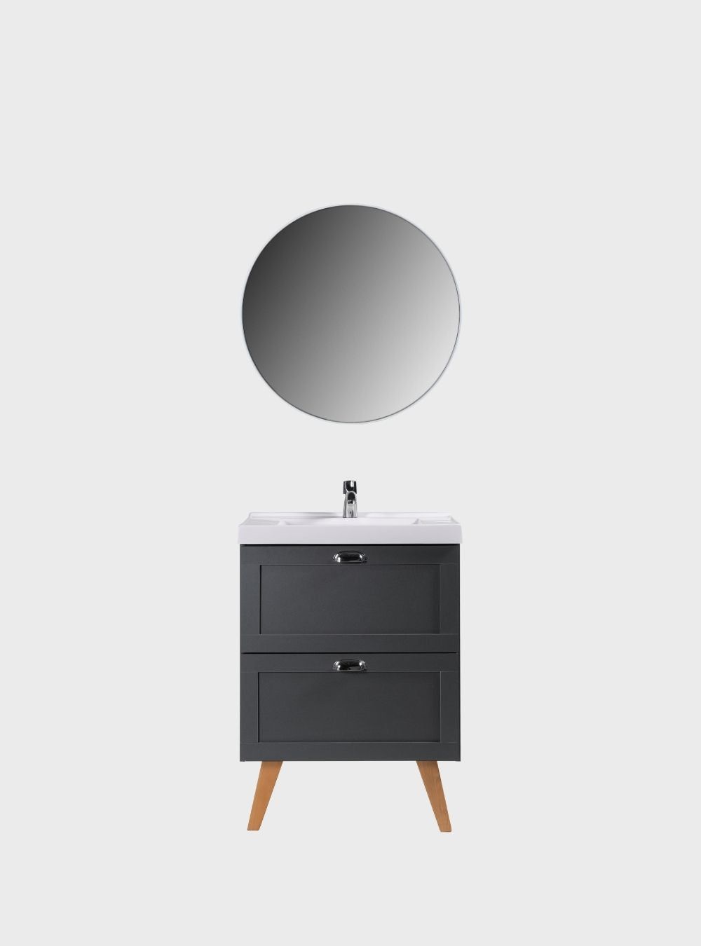 On Móveis Conjuntos de móveis para banheiro Gabinete para Banheiro com Cuba e Espelho Redondo 60cm Retro Mdf Grafite Milano - On Móveis