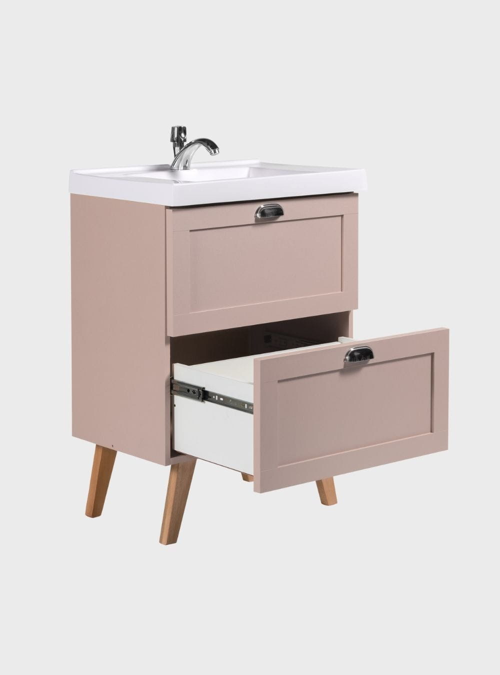 On Móveis Conjuntos de móveis para banheiro Gabinete para Banheiro com Cuba e Espelho Redondo 60cm Retro Mdf Rosa Milano - On Móveis