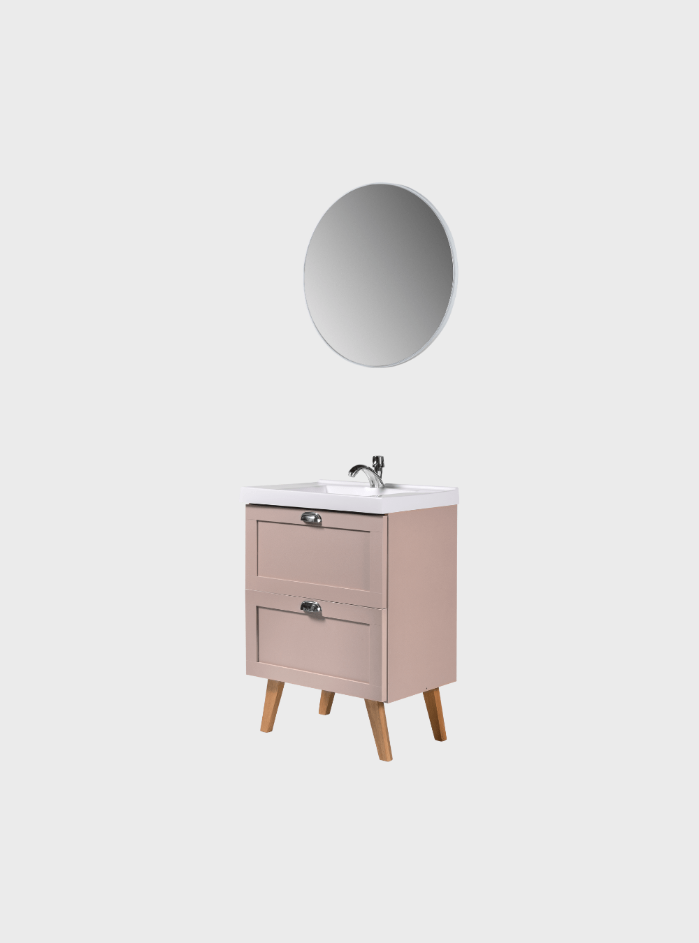 On Móveis Conjuntos de móveis para banheiro Gabinete para Banheiro com Cuba e Espelho Redondo 60cm Retro Mdf Rosa Milano - On Móveis