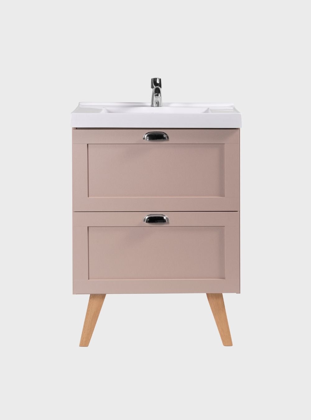 On Móveis Conjuntos de móveis para banheiro Gabinete para Banheiro com Cuba e Espelho Redondo 60cm Retro Mdf Rosa Milano - On Móveis