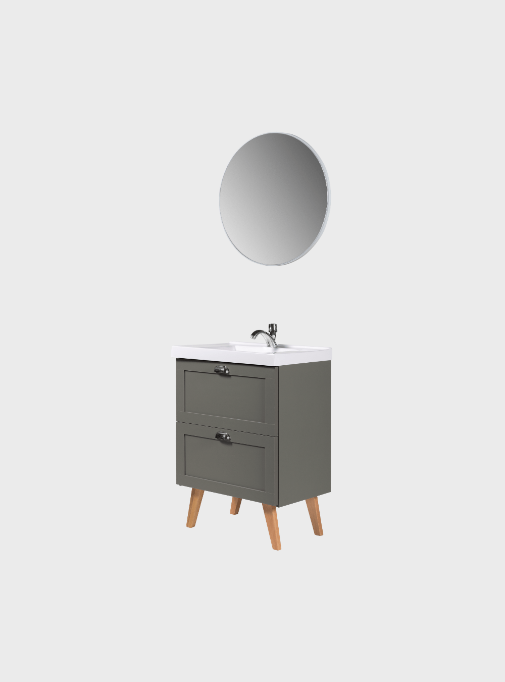 On Móveis Conjuntos de móveis para banheiro Gabinete para Banheiro com Cuba e Espelho Redondo 60cm Retro Mdf Verde Milano - On Móveis