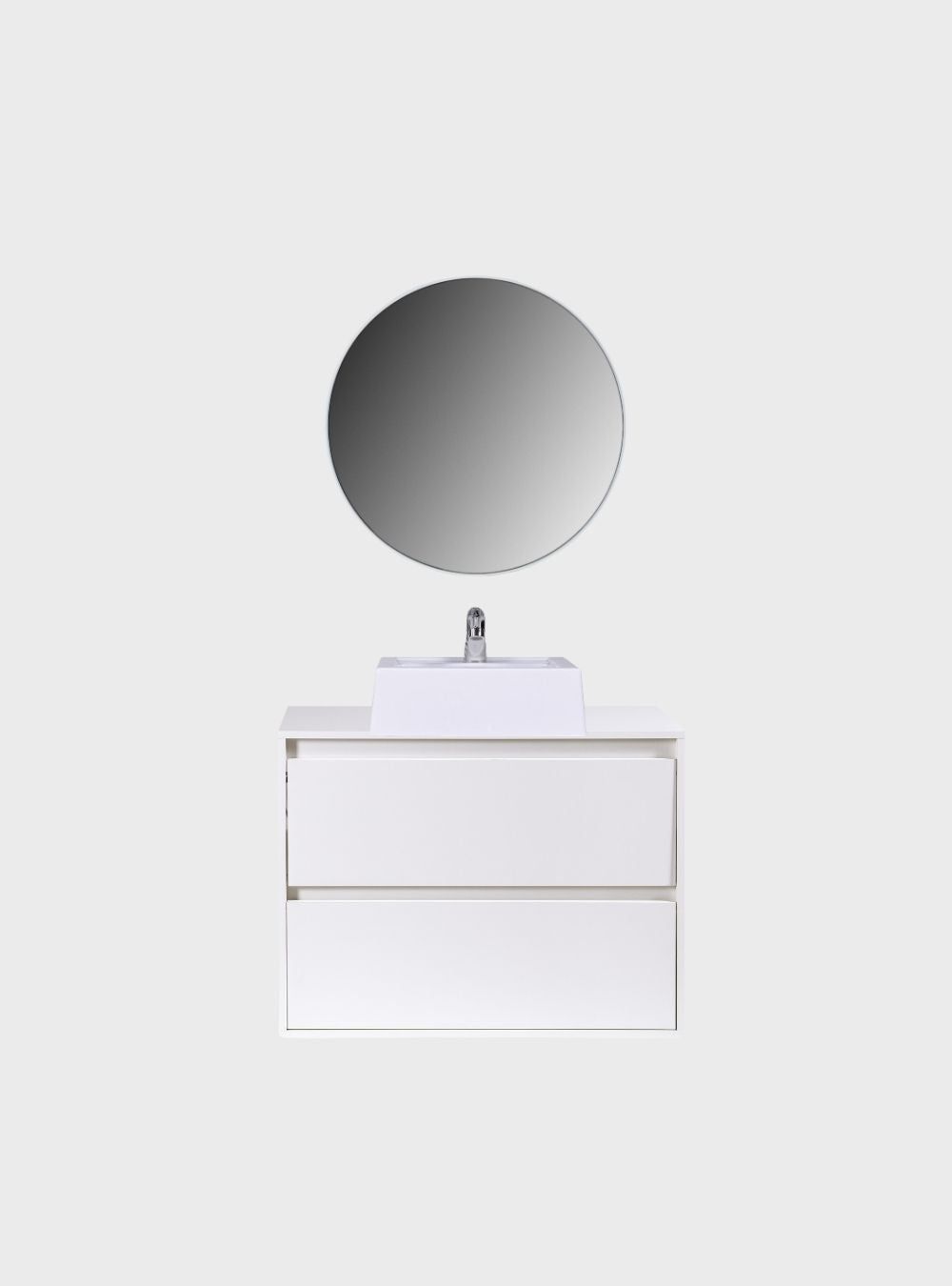 On Móveis Conjuntos de móveis para banheiro Gabinete para Banheiro com Cuba e Espelho Redondo 80cm Mdf Branco Dubai - On Móveis