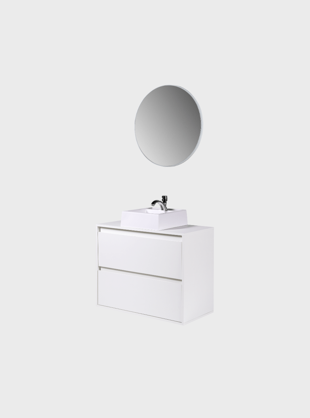 On Móveis Conjuntos de móveis para banheiro Gabinete para Banheiro com Cuba e Espelho Redondo 80cm Mdf Branco Dubai - On Móveis