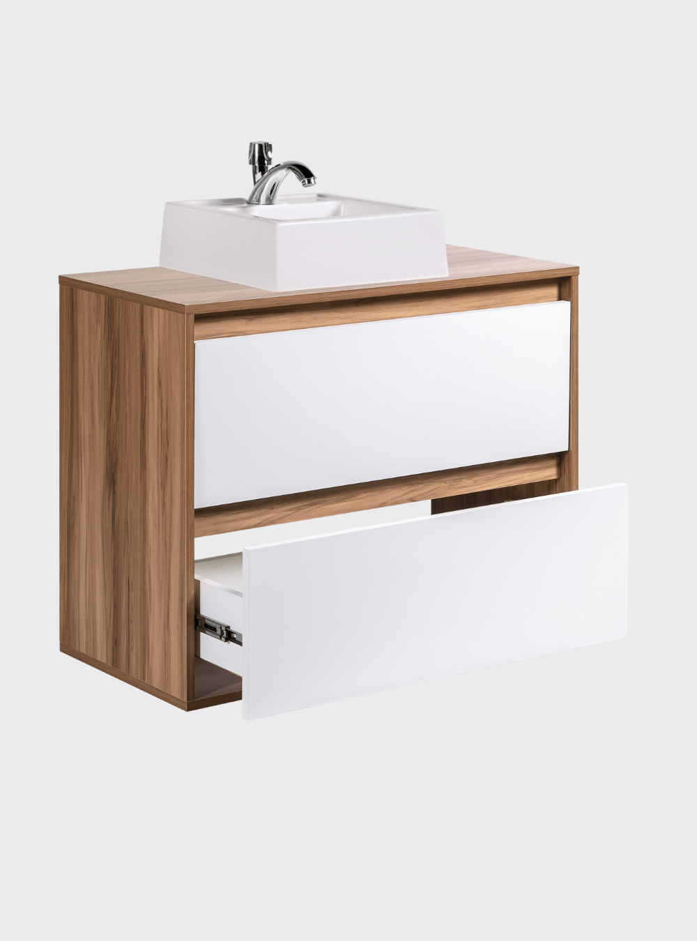 On Móveis Conjuntos de móveis para banheiro Gabinete para Banheiro com Cuba e Espelho Redondo 80cm Mdf Freijo Dubai - On Móveis