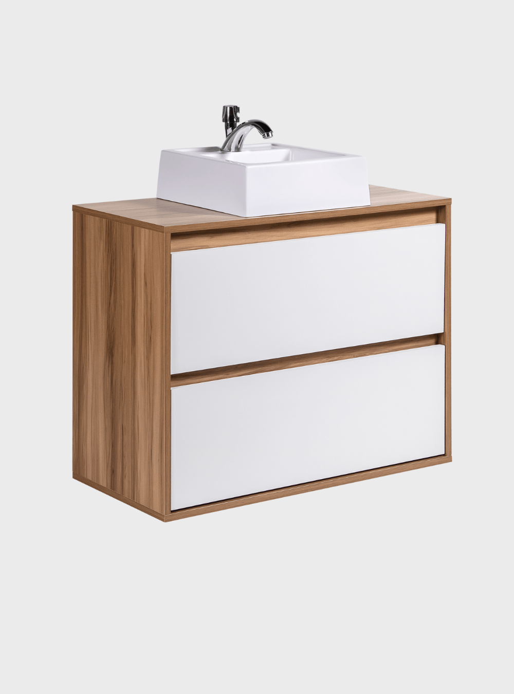 On Móveis Conjuntos de móveis para banheiro Gabinete para Banheiro com Cuba e Espelho Redondo 80cm Mdf Freijo Dubai - On Móveis