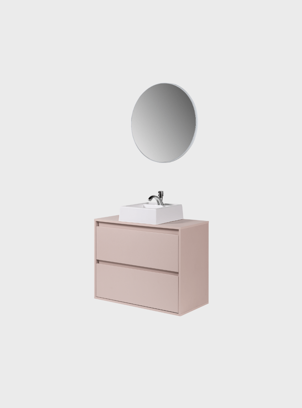On Móveis Conjuntos de móveis para banheiro Gabinete para Banheiro com Cuba e Espelho Redondo 80cm Mdf Rosa Dubai - On Móveis