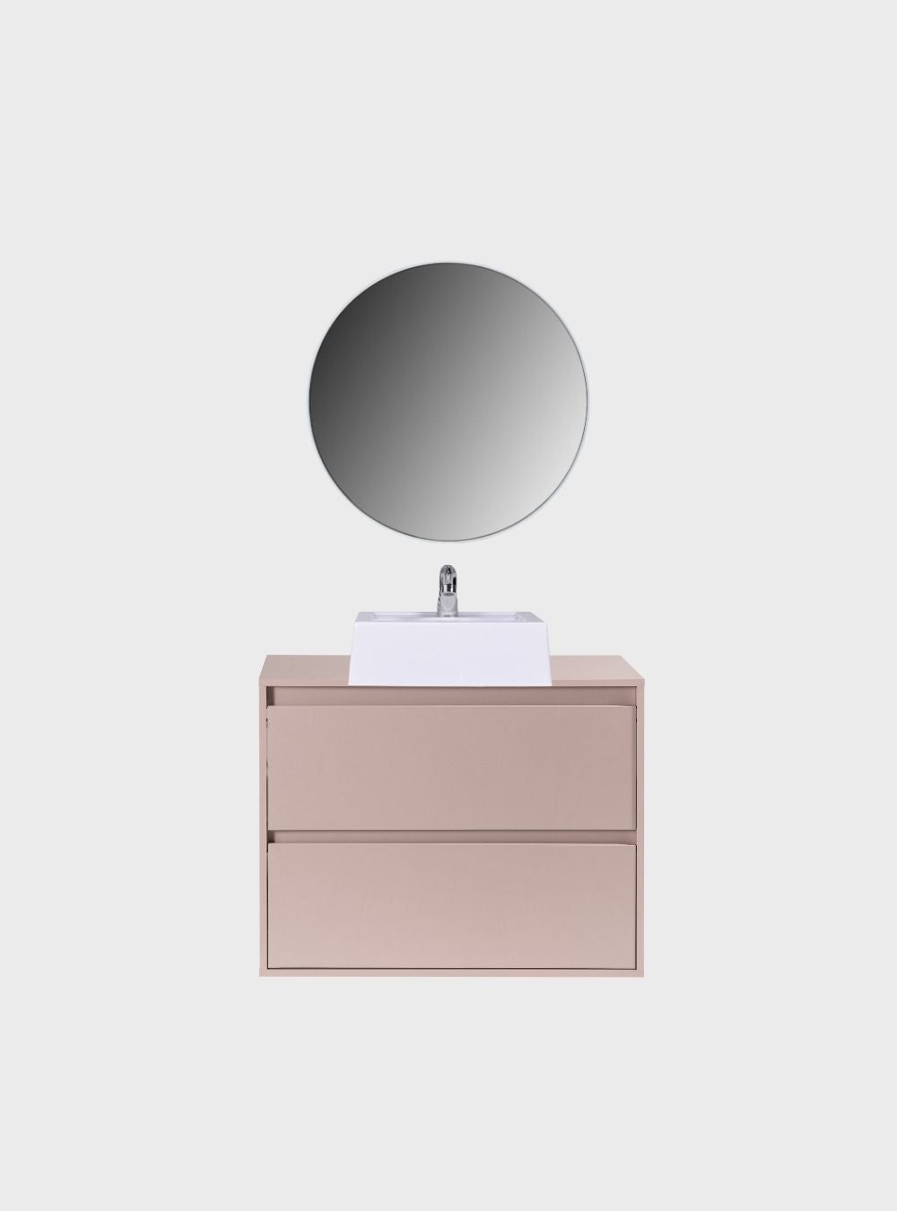 On Móveis Conjuntos de móveis para banheiro Gabinete para Banheiro com Cuba e Espelho Redondo 80cm Mdf Rosa Dubai - On Móveis