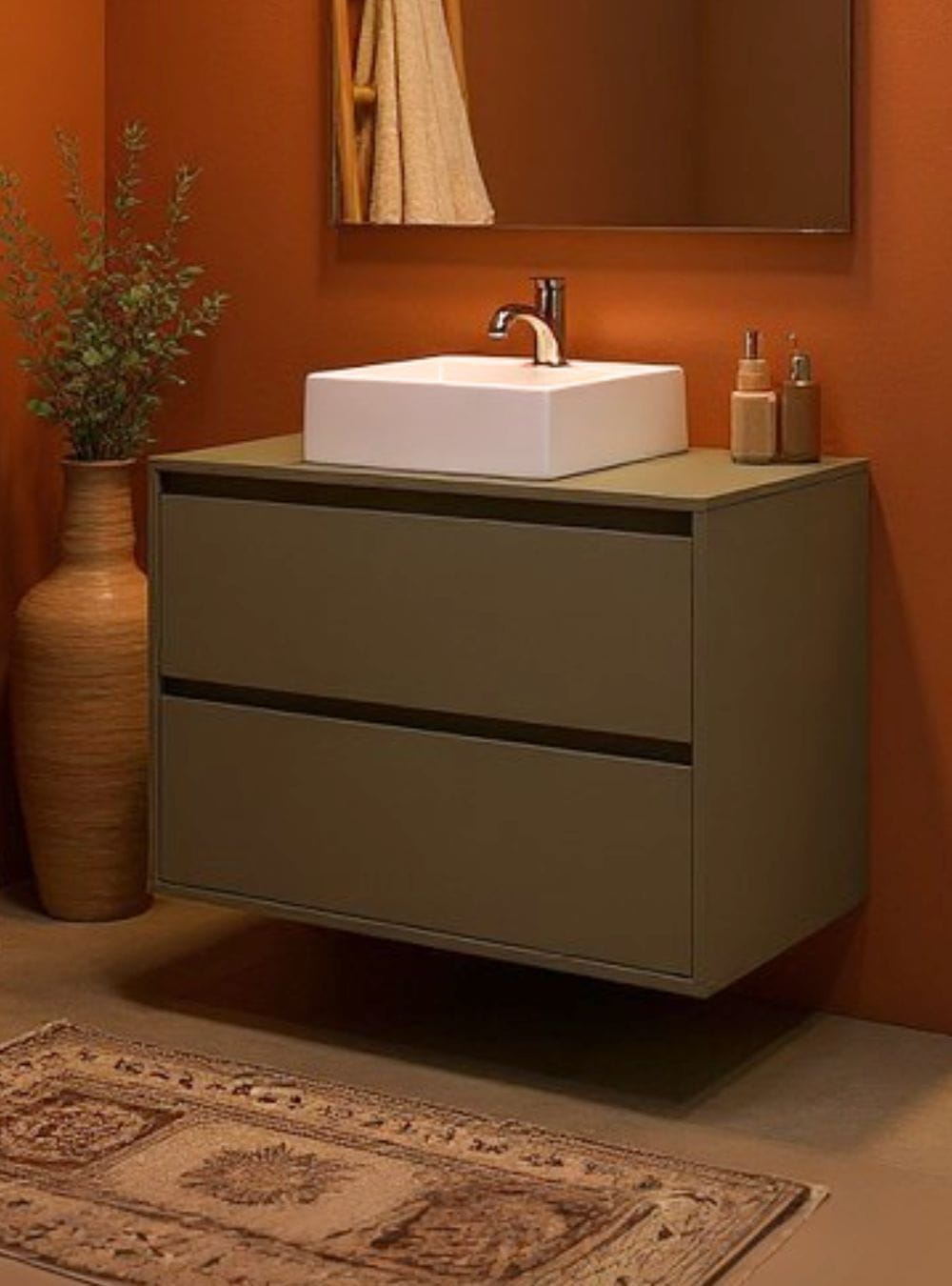 On Móveis Conjuntos de móveis para banheiro Gabinete para Banheiro com Cuba e Espelho Redondo 80cm Mdf Verde Dubai - On Móveis