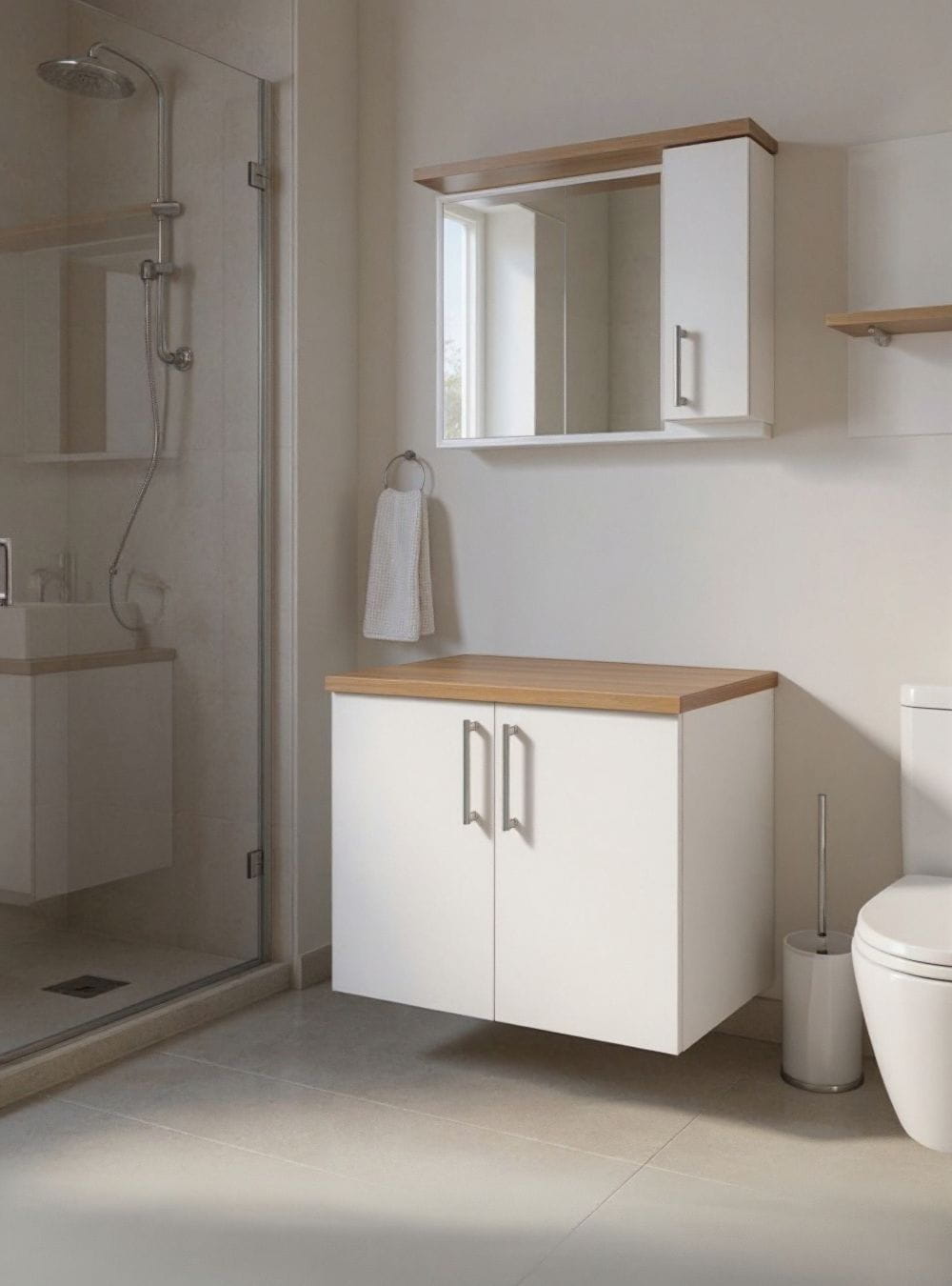 On Móveis Conjuntos de móveis para banheiro Gabinete para Banheiro com Espelheira 80cm Mdf Freijó com Branco Paris - On Móveis