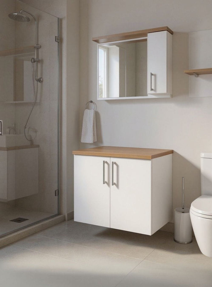 Gabinete para Banheiro com Espelheira 80cm Mdf Freijó com Branco Paris - On Móveis