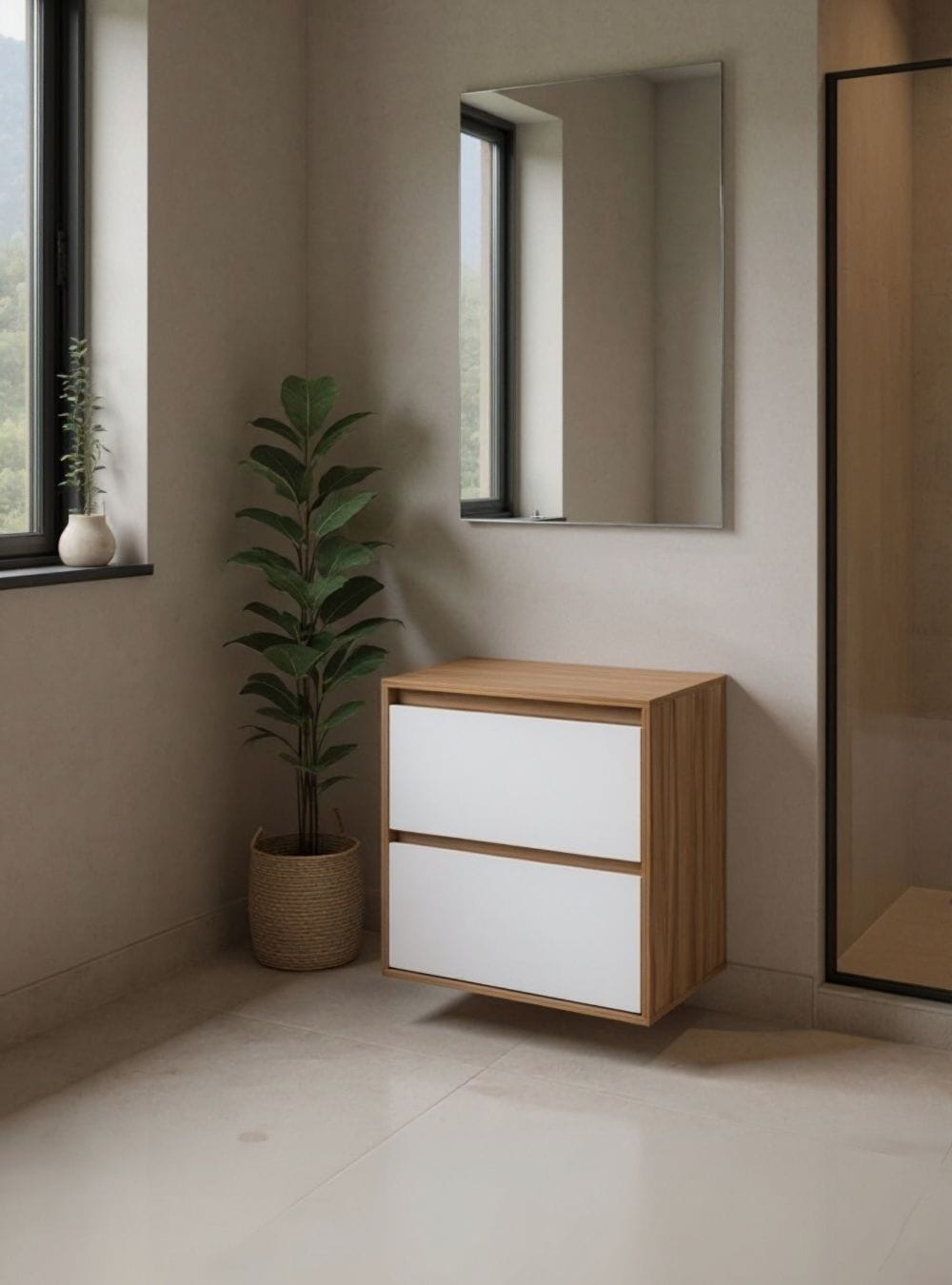 On Móveis Conjuntos de móveis para banheiro Gabinete para Banheiro com Espelho 60cm Mdf Freijo Dubai - On Móveis