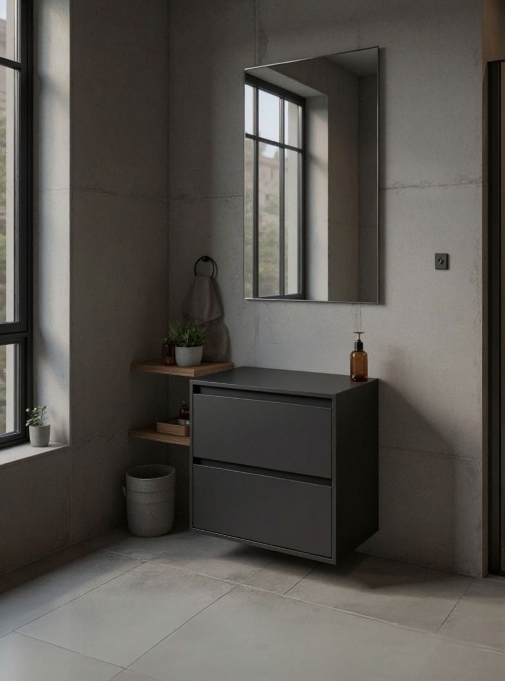 On Móveis Conjuntos de móveis para banheiro Gabinete para Banheiro com Espelho 60cm Mdf Grafite Dubai - On Móveis