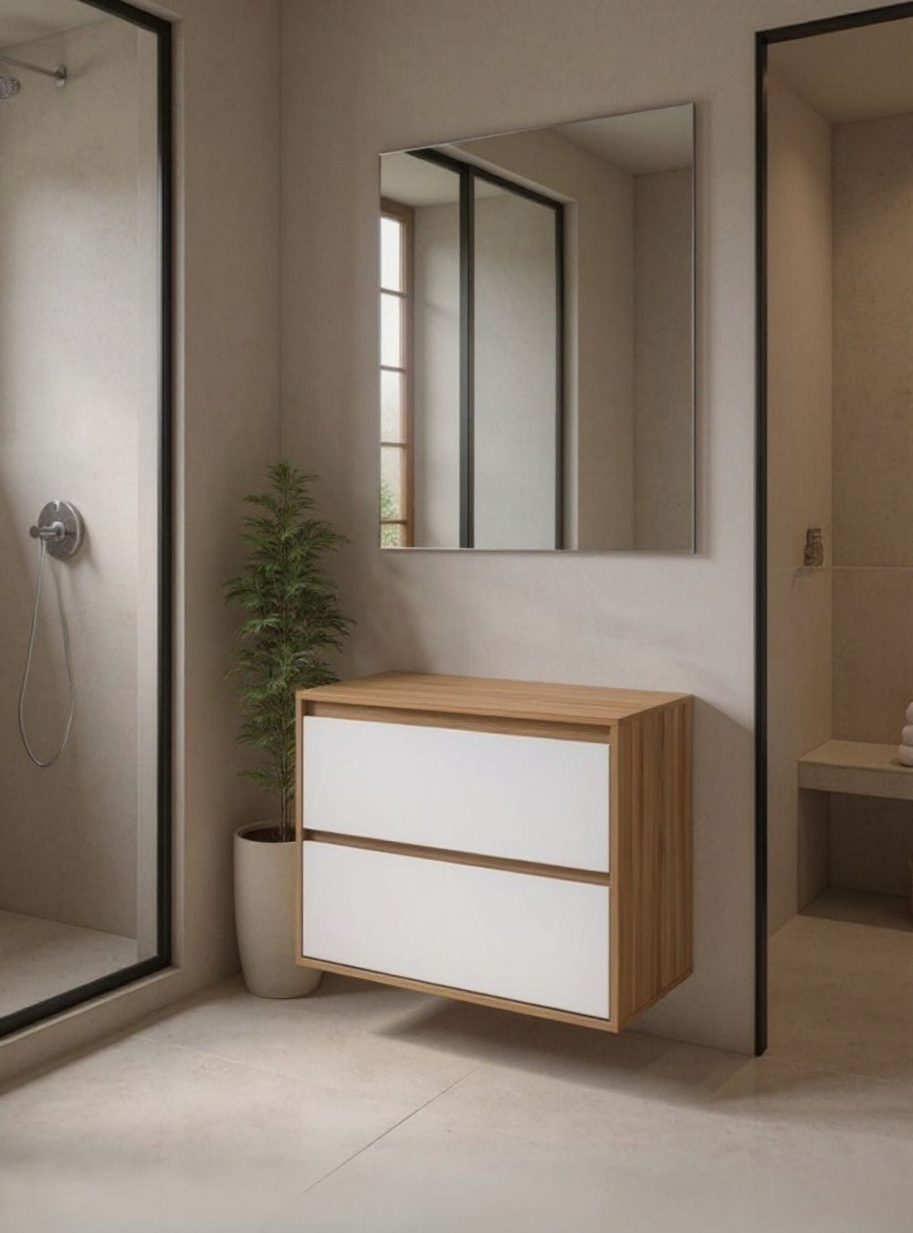 On Móveis Conjuntos de móveis para banheiro Gabinete para Banheiro com Espelho 80cm Mdf Freijo Dubai - On Móveis