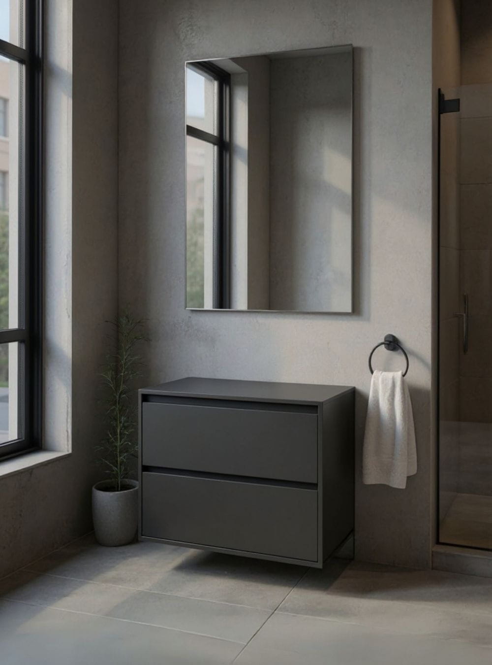 On Móveis Conjuntos de móveis para banheiro Gabinete para Banheiro com Espelho 80cm Mdf Grafite Dubai - On Móveis