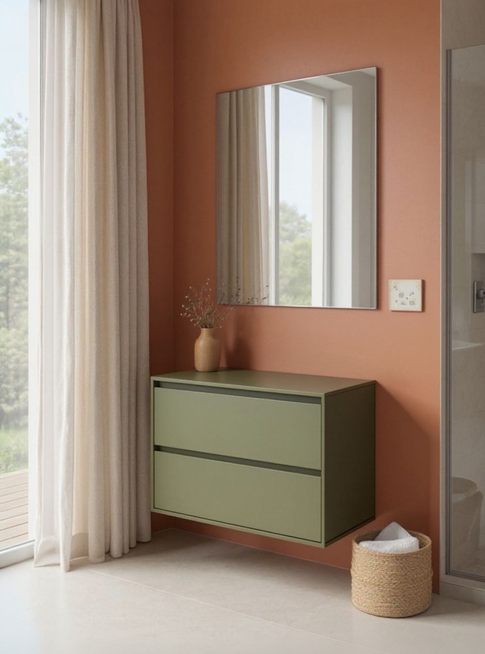 On Móveis Conjuntos de móveis para banheiro Gabinete para Banheiro com Espelho 80cm Mdf Verde Dubai - On Móveis