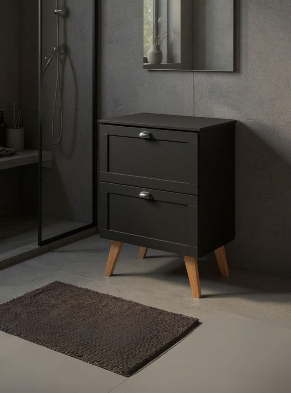 On Móveis Conjuntos de móveis para banheiro Gabinete para Banheiro com Tampo 60cm Retro Mdf Grafite Milano - On Móveis