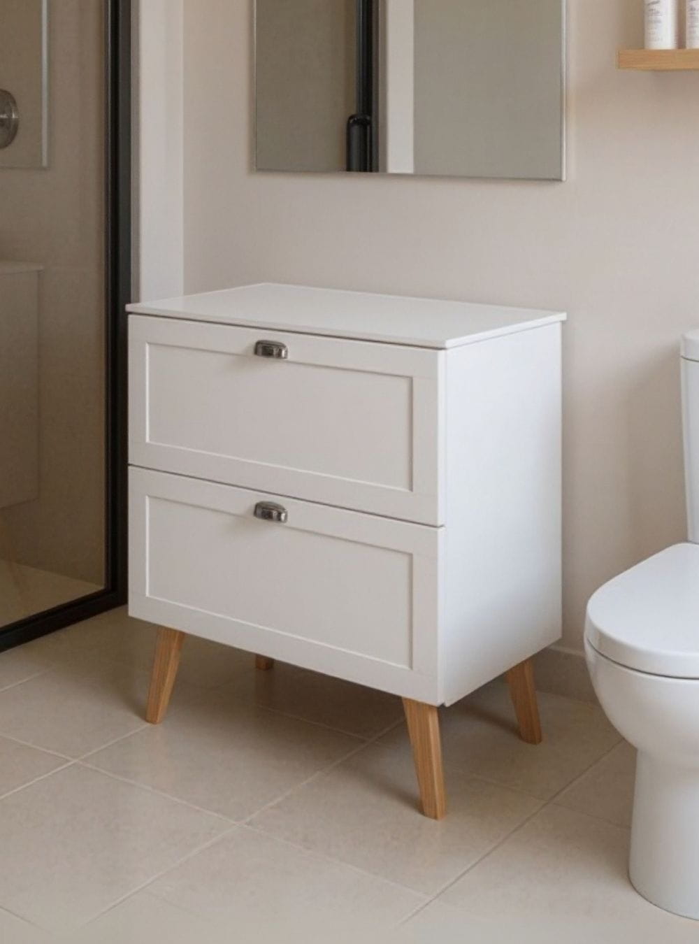 On Móveis Conjuntos de móveis para banheiro Gabinete para Banheiro com Tampo 80cm Retro Mdf Branco Milano - On Móveis