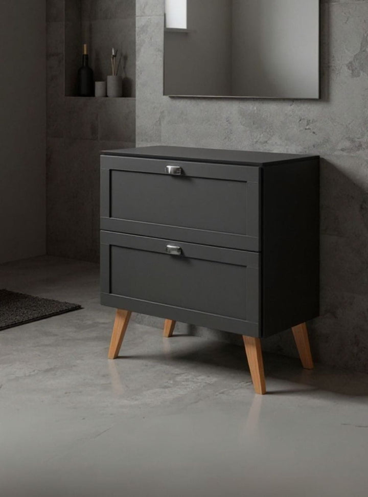 Gabinete para Banheiro com Tampo 80cm Retrô MDF Grafite Milano