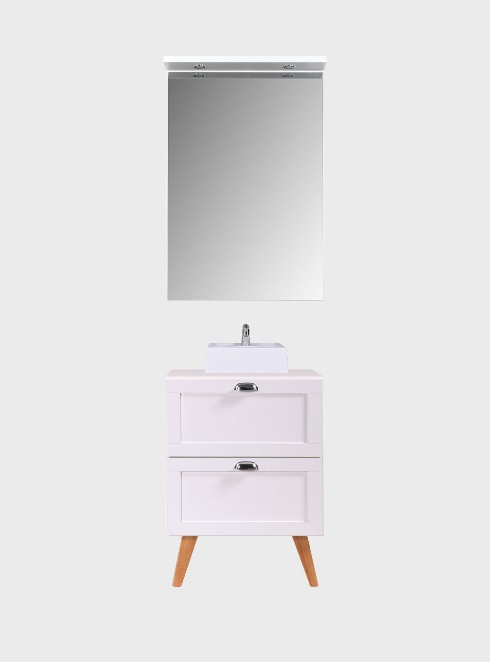 On Móveis Conjuntos de móveis para banheiro Gabinete para Banheiro com Tampo Cuba e Espelho com Led 60cm Retro Mdf Branco Milano - On Móveis