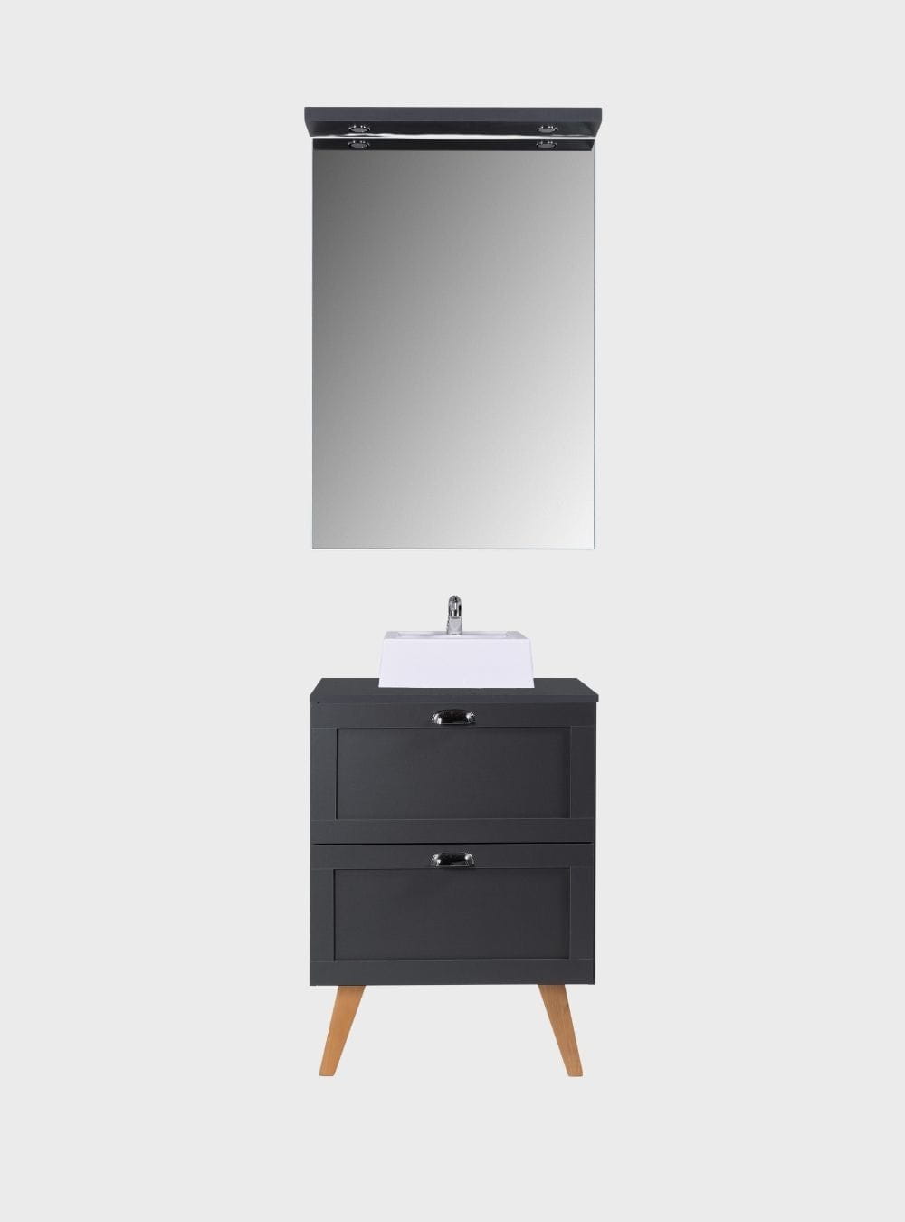 On Móveis Conjuntos de móveis para banheiro Gabinete para Banheiro com Tampo Cuba e Espelho com Led 60cm Retro Mdf Grafite Milano - On Móveis