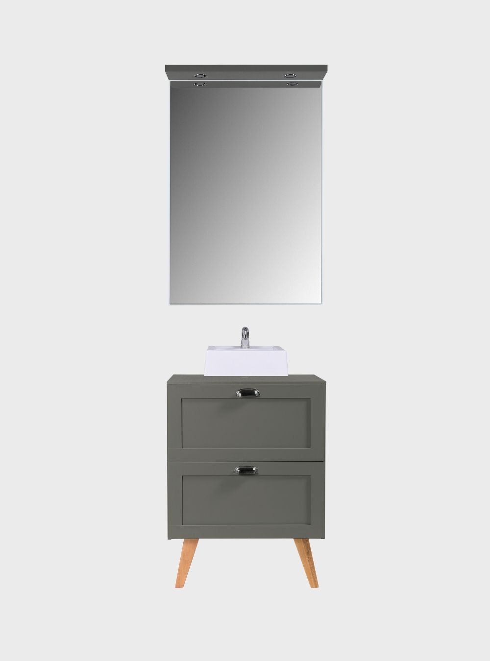 On Móveis Conjuntos de móveis para banheiro Gabinete para Banheiro com Tampo Cuba e Espelho com Led 60cm Retro Mdf Verde Milano - On Móveis