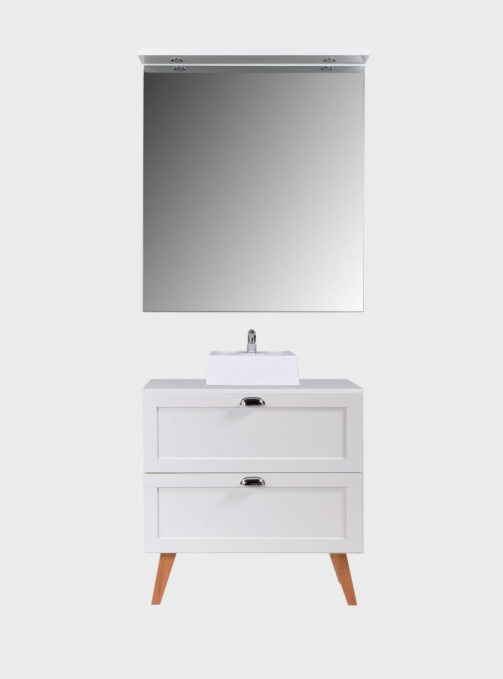 On Móveis Conjuntos de móveis para banheiro Gabinete para Banheiro com Tampo Cuba e Espelho com Led 80cm Retro Mdf Branco Milano - On Móveis