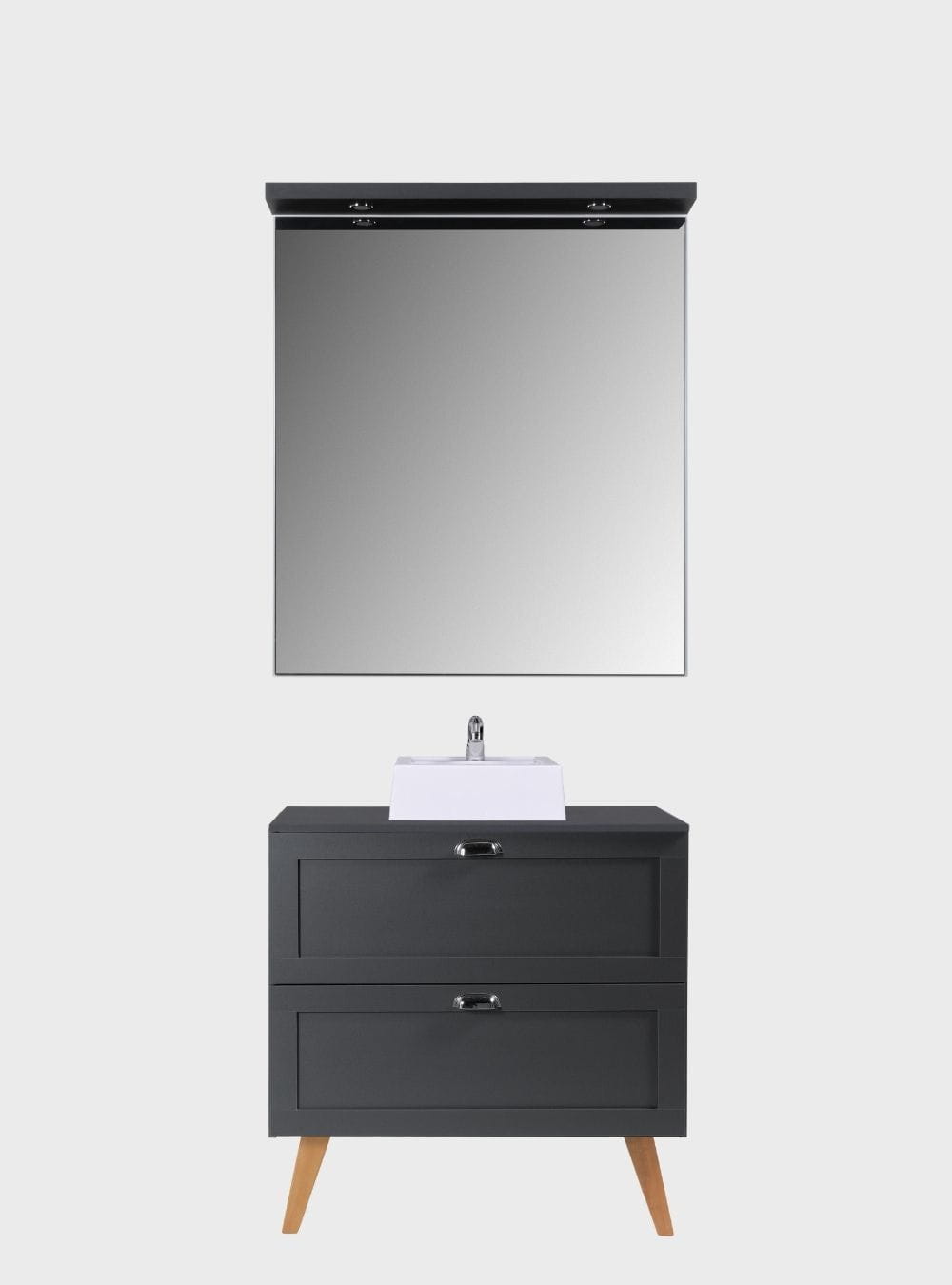 On Móveis Conjuntos de móveis para banheiro Gabinete para Banheiro com Tampo Cuba e Espelho com Led 80cm Retro Mdf Grafite Milano - On Móveis