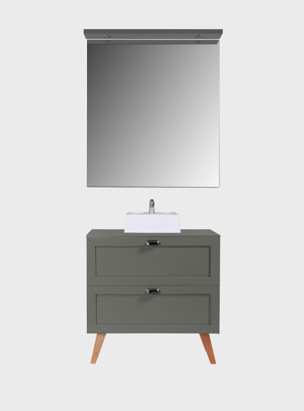 On Móveis Conjuntos de móveis para banheiro Gabinete para Banheiro com Tampo Cuba e Espelho com Led 80cm Retro Mdf Verde Milano - On Móveis