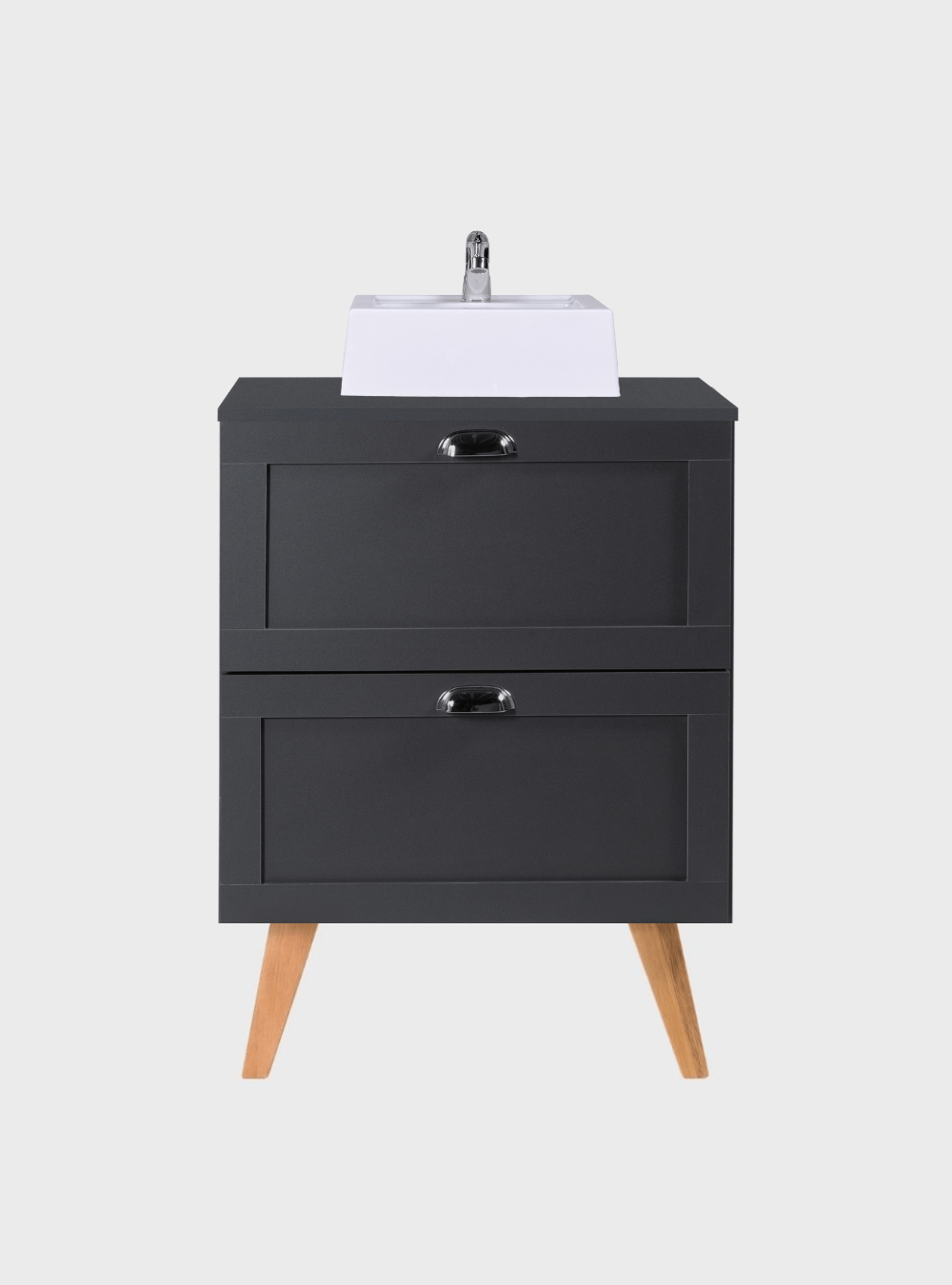 On Móveis Conjuntos de móveis para banheiro Gabinete para Banheiro com Tampo e Cuba 60cm Retro Mdf Grafite Milano - On Móveis