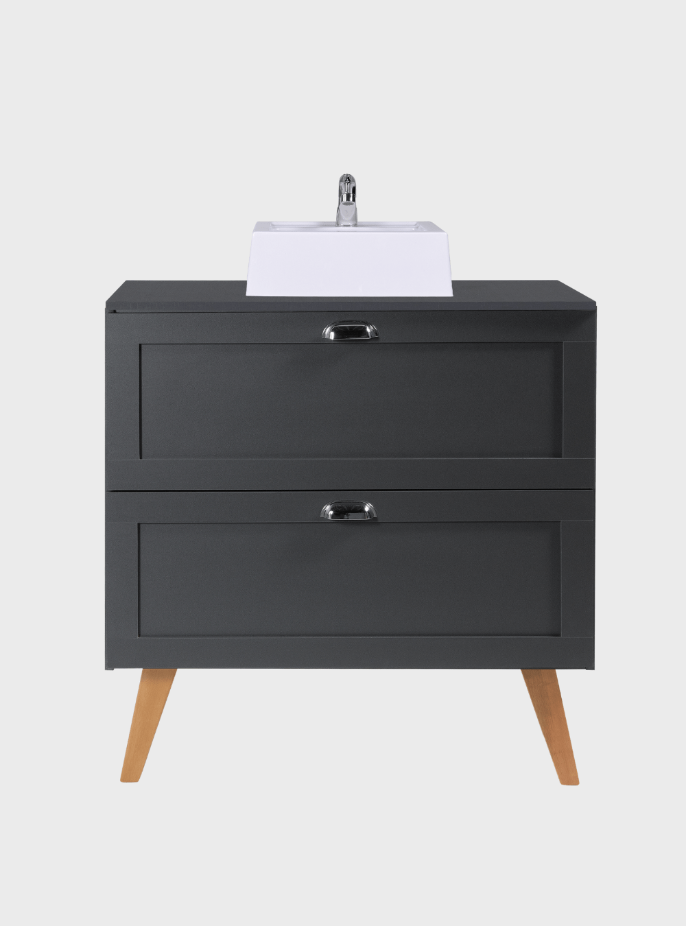 On Móveis Conjuntos de móveis para banheiro Gabinete para Banheiro com Tampo e Cuba 80cm Retro Mdf Grafite Milano - On Móveis