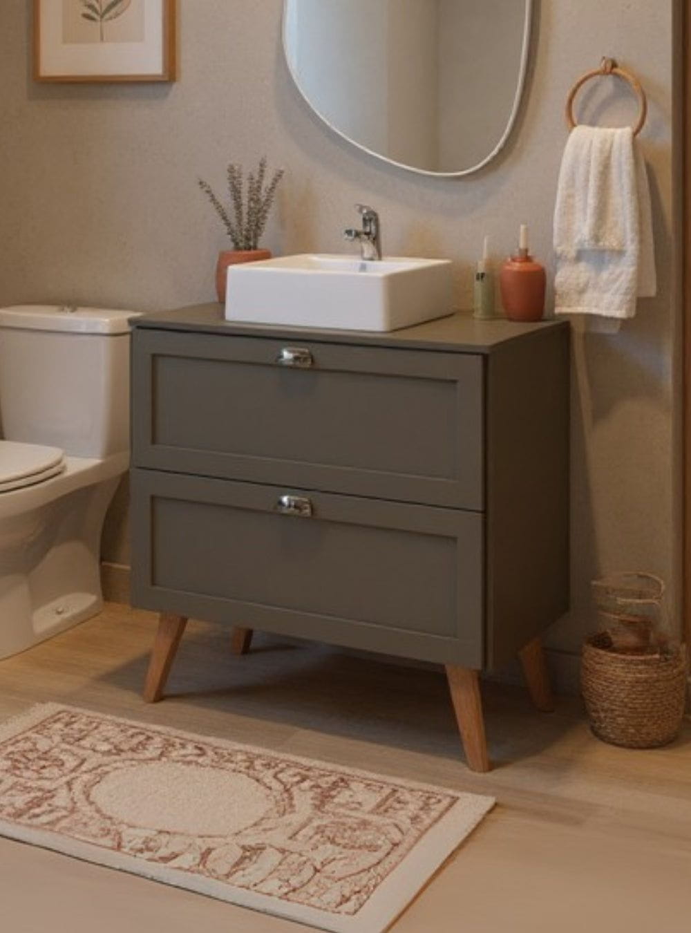 On Móveis Conjuntos de móveis para banheiro Gabinete para Banheiro com Tampo e Cuba 80cm Retro Mdf Verde Milano - On Móveis