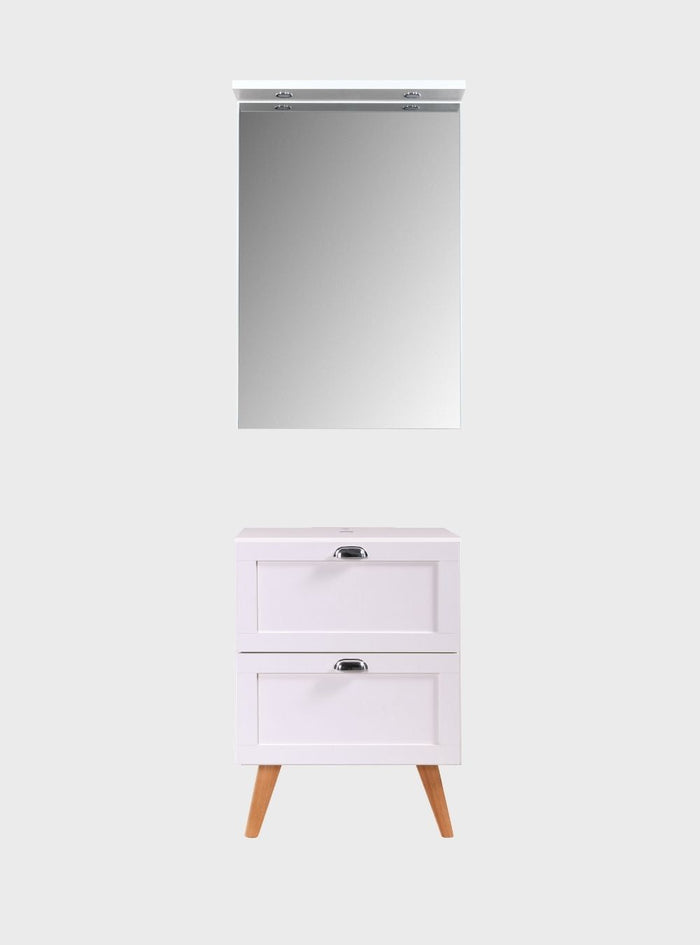 Gabinete para Banheiro com Tampo e Espelho com Led 60cm Retro Mdf Branco Milano - On Móveis